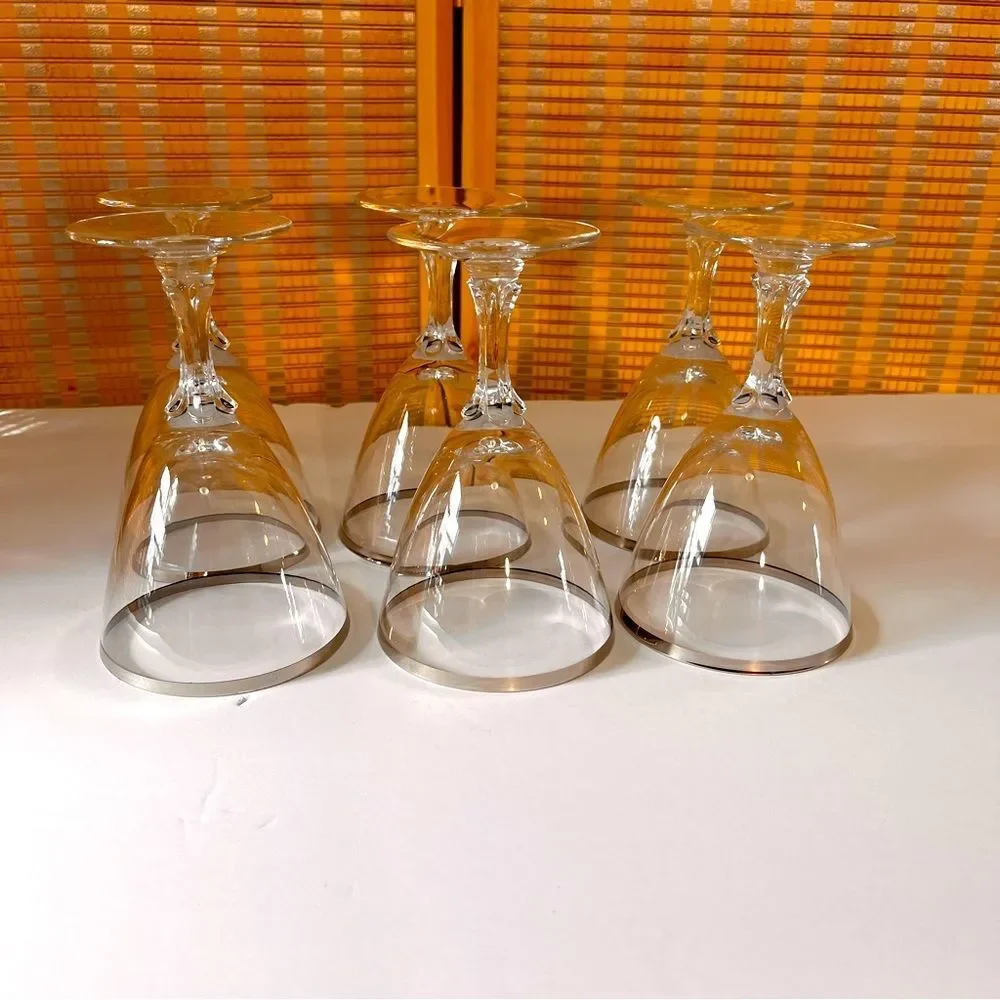Vintage Fostoria platinum rim wedding ring crystal glasses, set of six